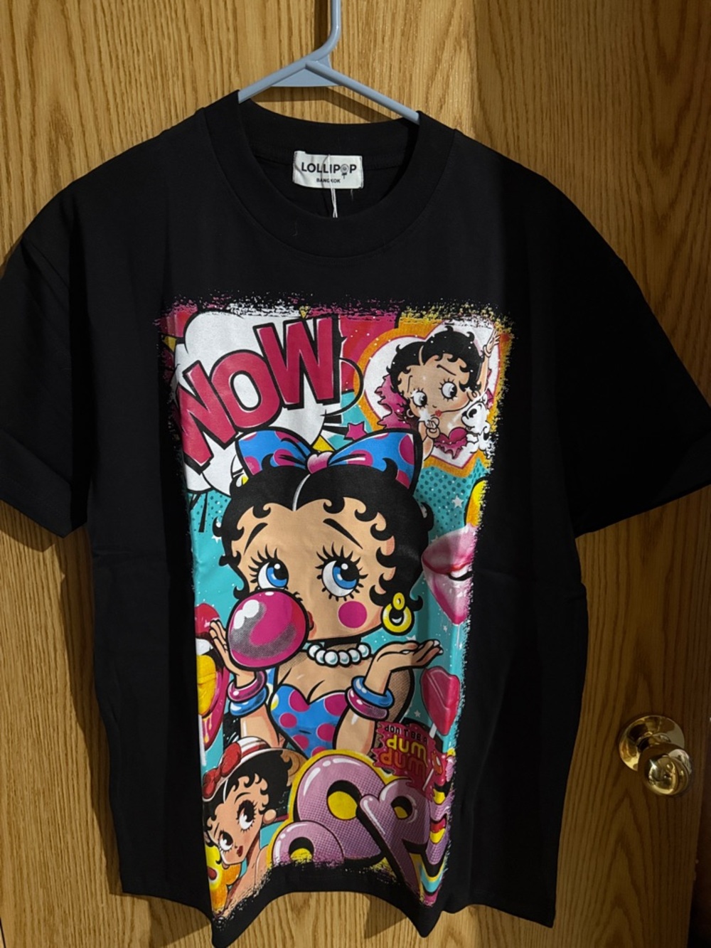 Lolli Betty Boop Graphic Tee in Black with Teal, Pink & Yellow Accents